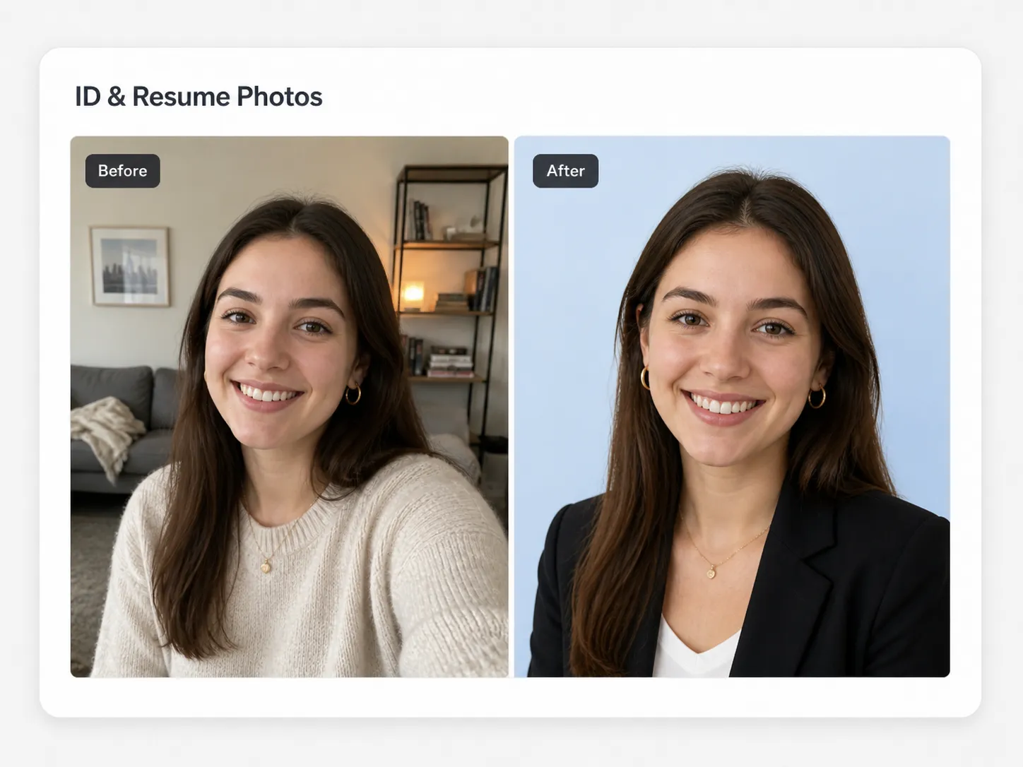 ID and resume photo background removal before and after example