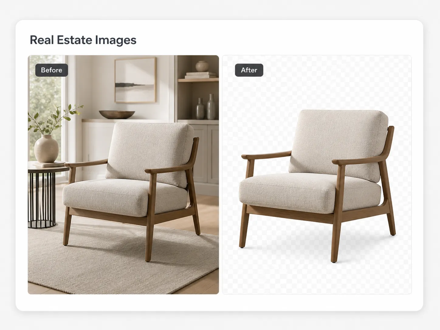 Real estate image background removal before and after example